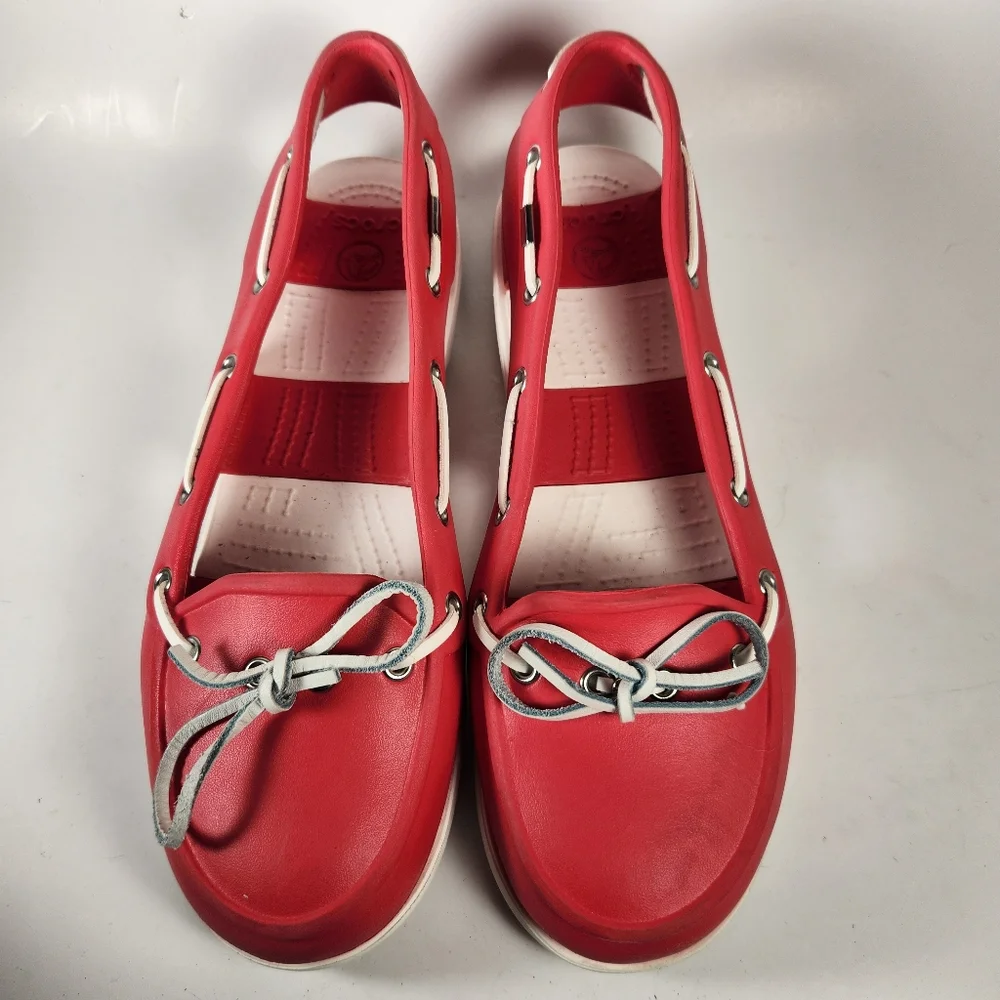CROCS Women's Beach Line Boat Shoe Size 9 Red Comfort Slip On Lightweight - Picture 4 of 9